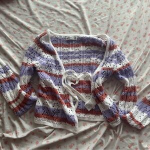 Hollister Purple and White Cardigan Sweater